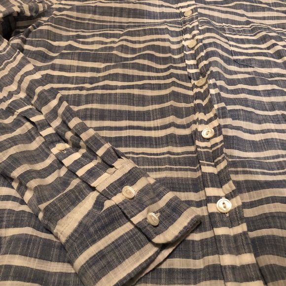 Button Down Boy Shirt Blue & White Stripe Gauze - Picture 2 of 6